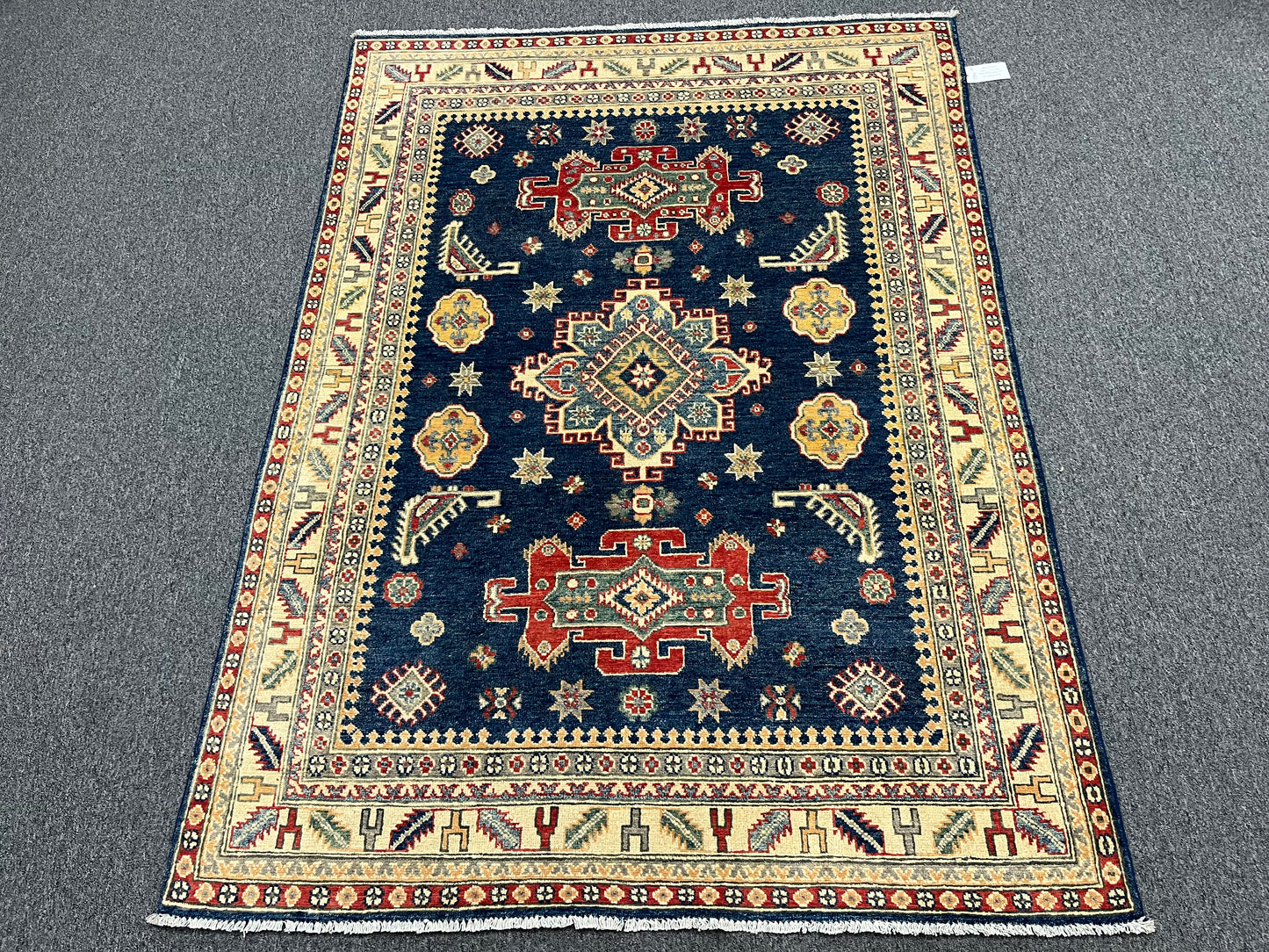 5X7 Kazak Navy Blue Handmade Wool Rug # 13706