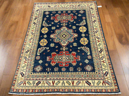 5X7 Kazak Navy Blue Handmade Wool Rug # 13706