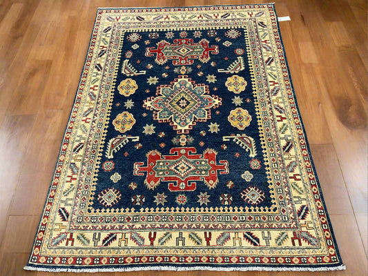 5X7 Kazak Navy Blue Handmade Wool Rug # 13706