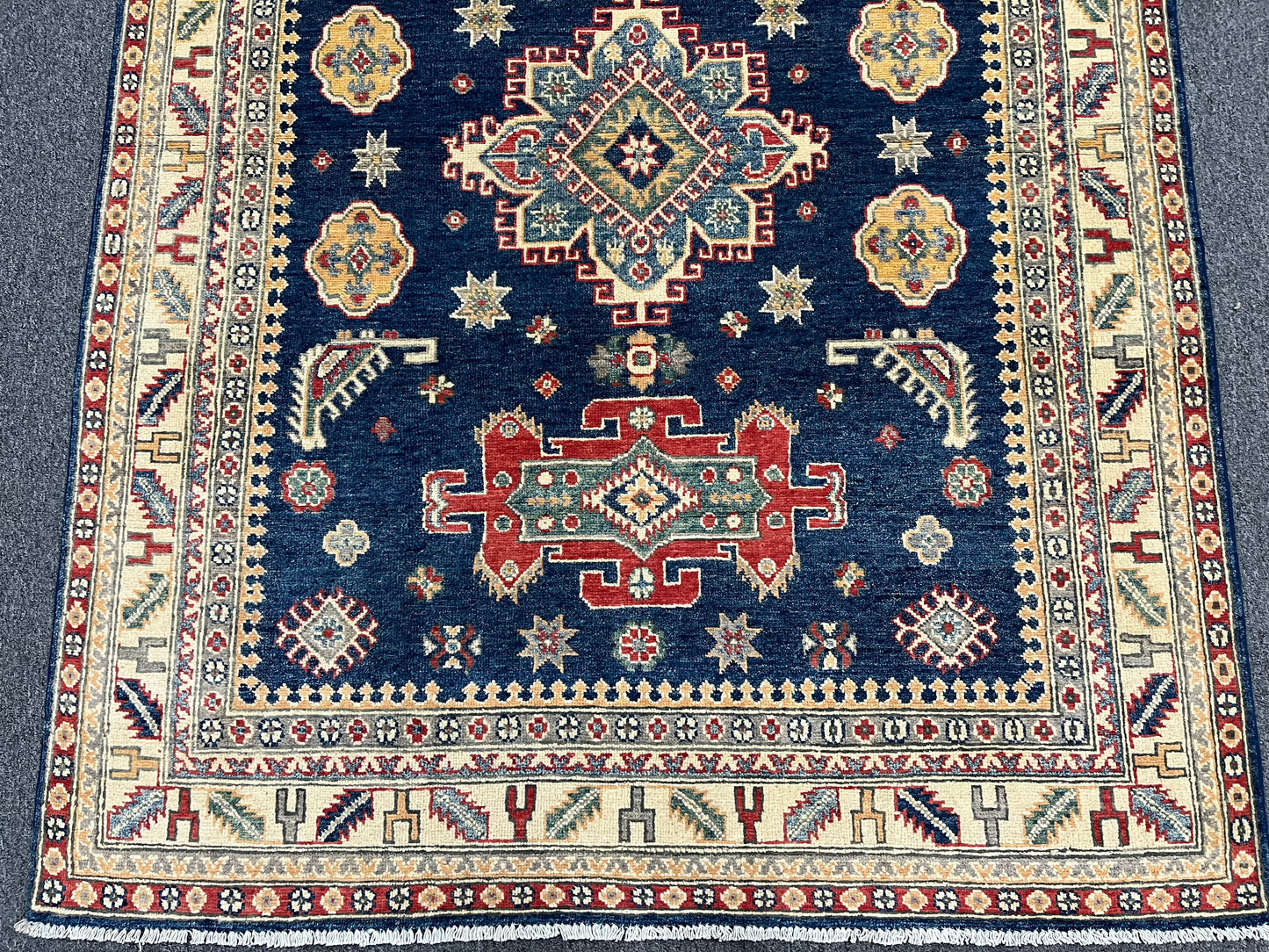 5X7 Kazak Navy Blue Handmade Wool Rug # 13706