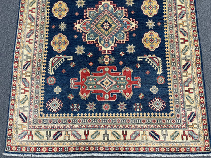 5X7 Kazak Navy Blue Handmade Wool Rug # 13706