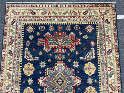 5X7 Kazak Navy Blue Handmade Wool Rug # 13706