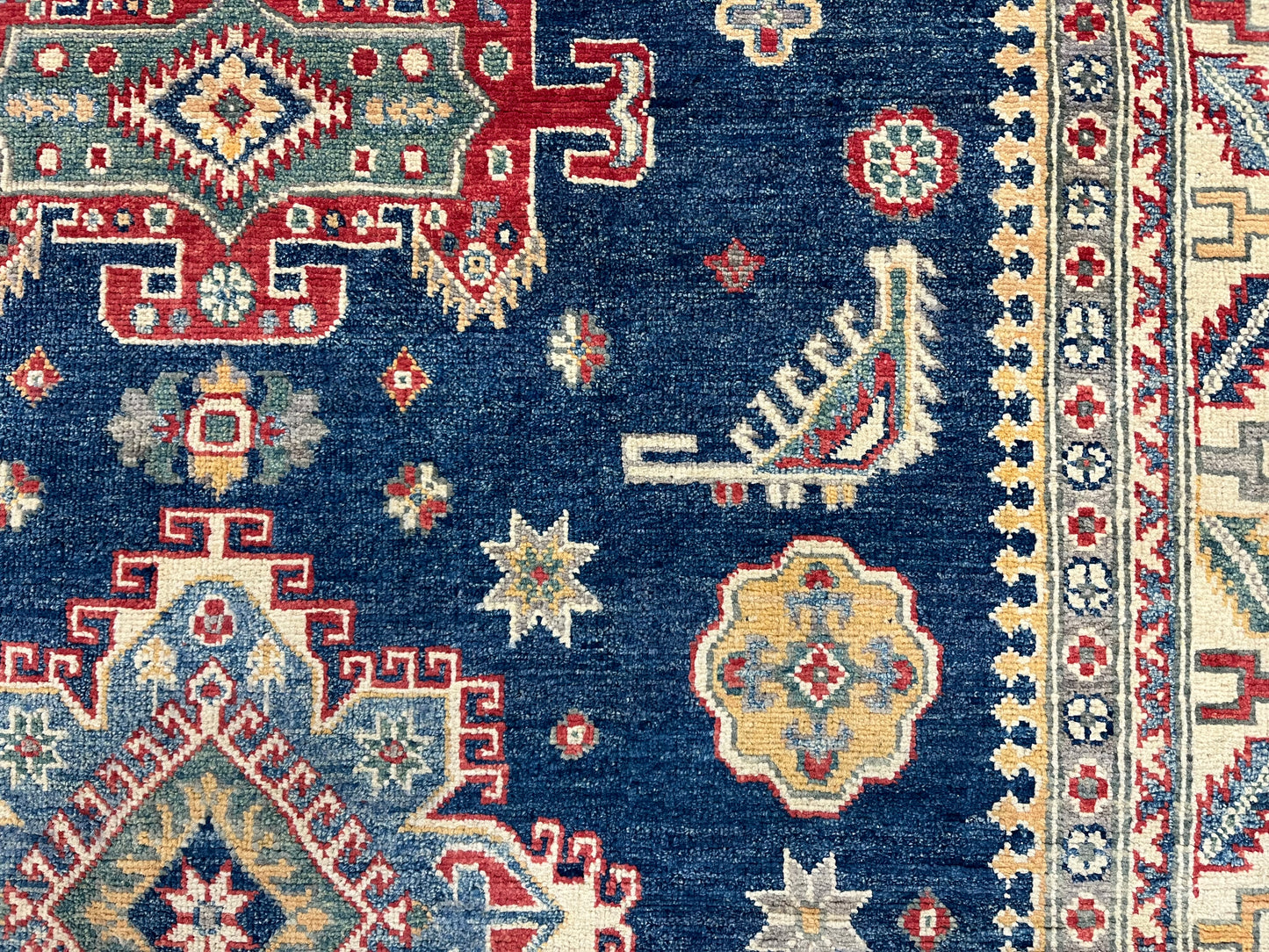 5X7 Kazak Navy Blue Handmade Wool Rug # 13706