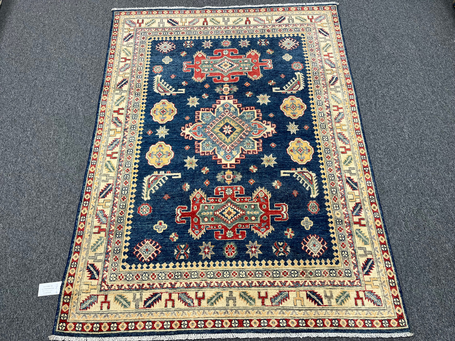 5X7 Kazak Navy Blue Handmade Wool Rug # 13706