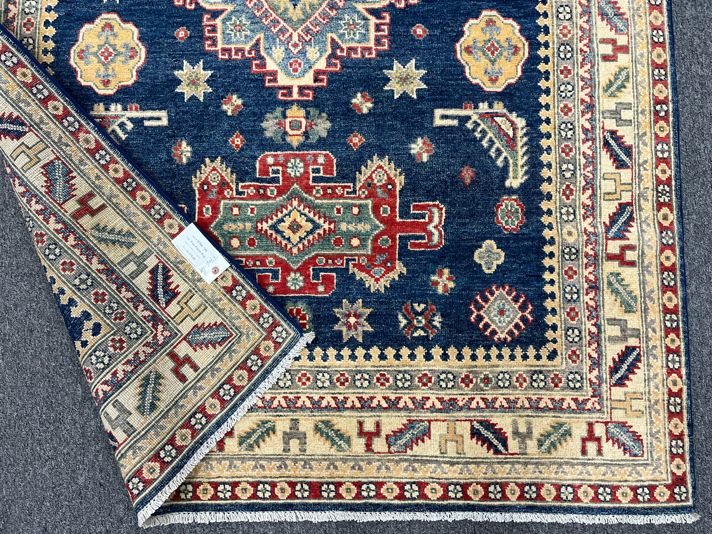 5X7 Kazak Navy Blue Handmade Wool Rug # 13706