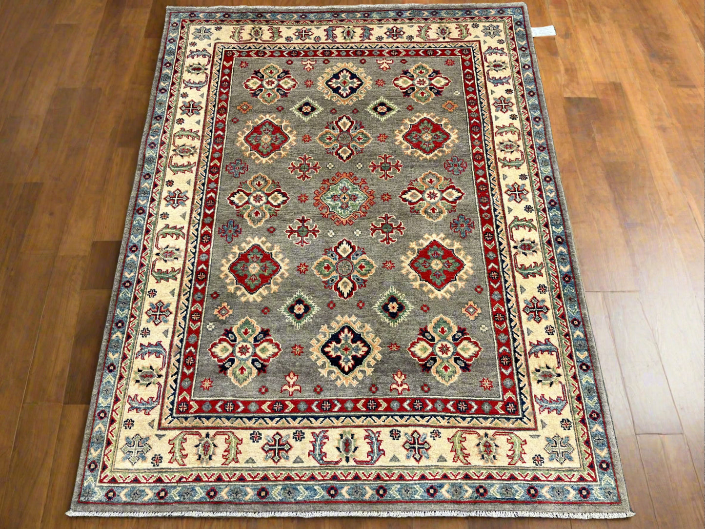 Kazak Gray Brown 5X7 Handmade Wool Rug # 13613