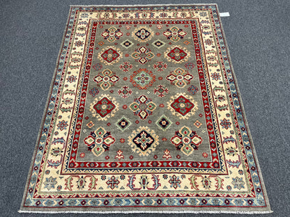 Kazak Gray Brown 5X7 Handmade Wool Rug # 13613