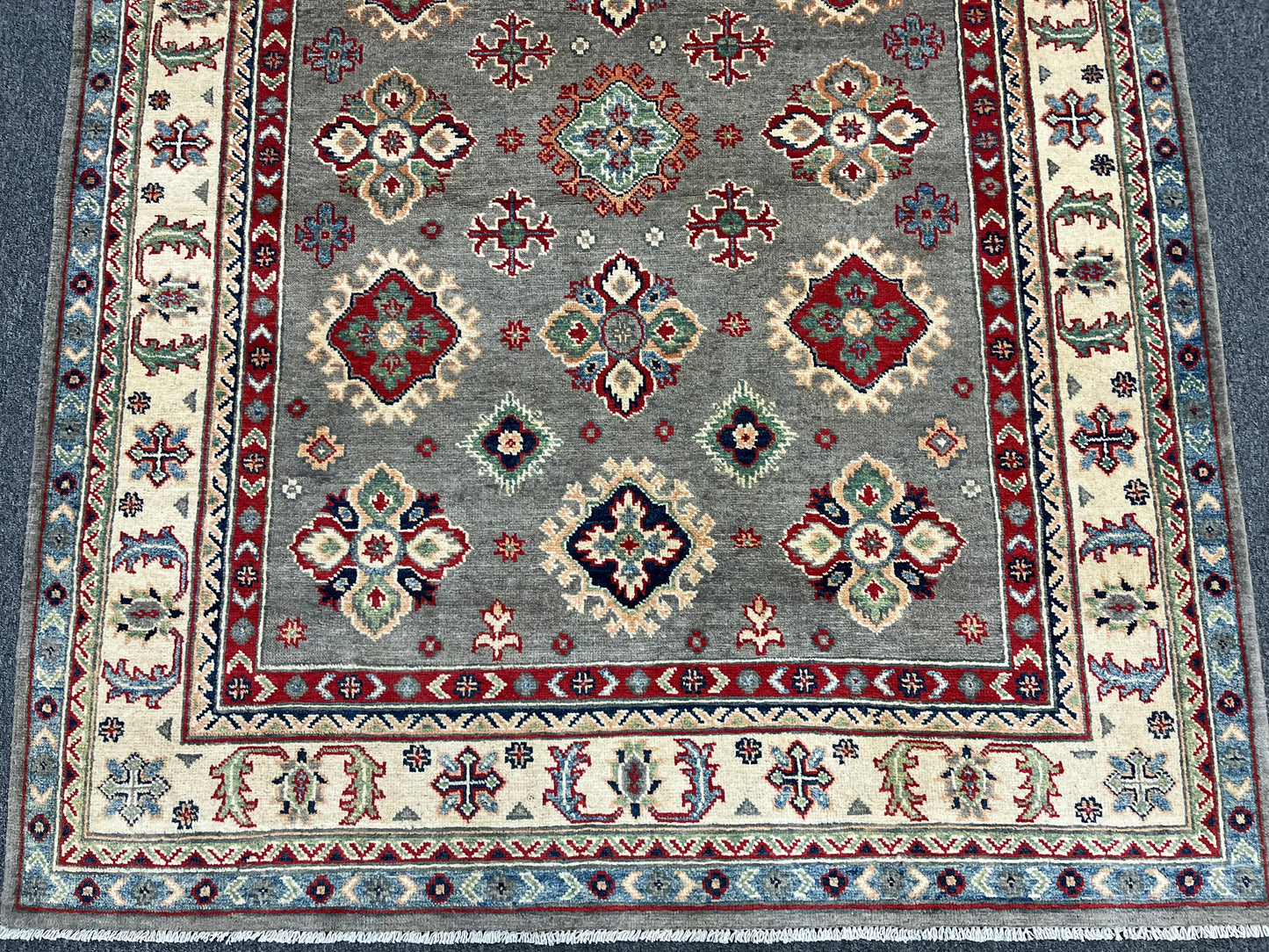 Kazak Gray Brown 5X7 Handmade Wool Rug # 13613