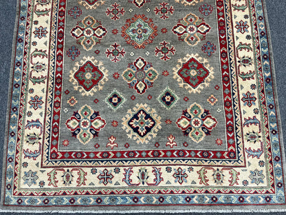 Kazak Gray Brown 5X7 Handmade Wool Rug # 13613