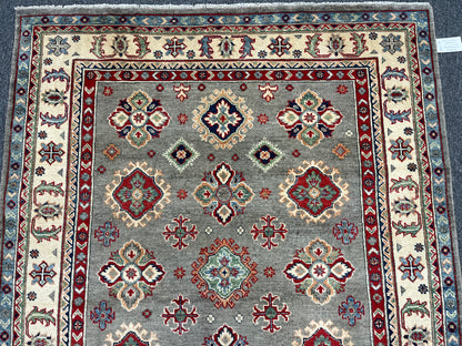 Kazak Gray Brown 5X7 Handmade Wool Rug # 13613