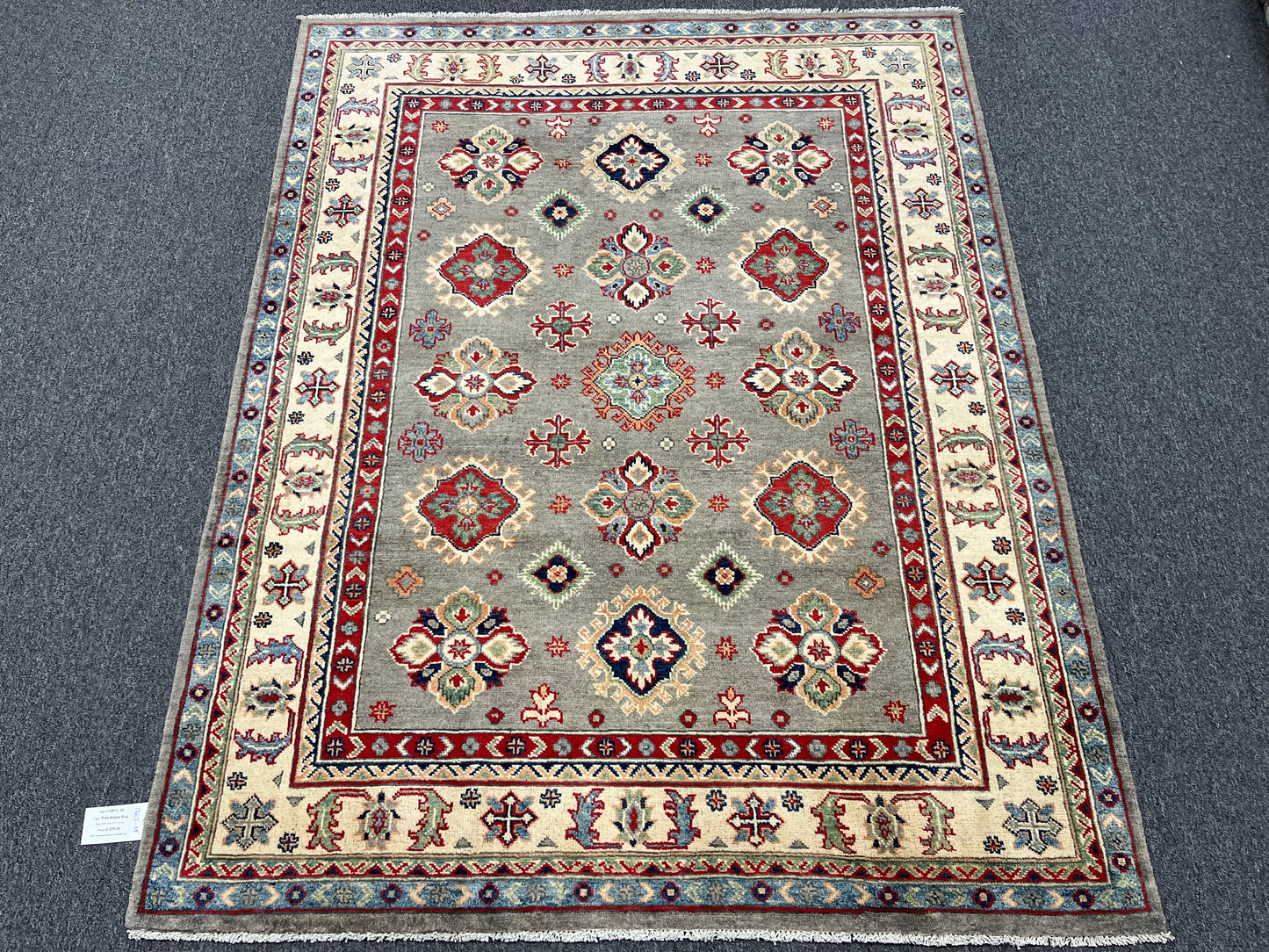 Kazak Gray Brown 5X7 Handmade Wool Rug # 13613