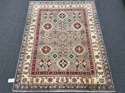 Kazak Gray Brown 5X7 Handmade Wool Rug # 13613