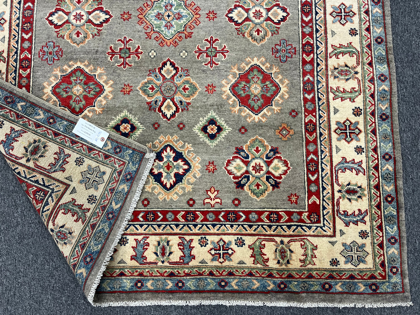 Kazak Gray Brown 5X7 Handmade Wool Rug # 13613