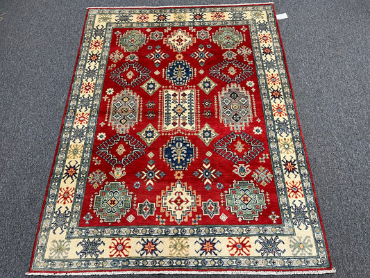 Red/Beige 5X7 Kazak Handmade Wool Rug # 13614