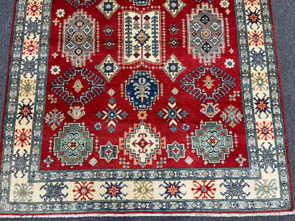 Red/Beige 5X7 Kazak Handmade Wool Rug # 13614