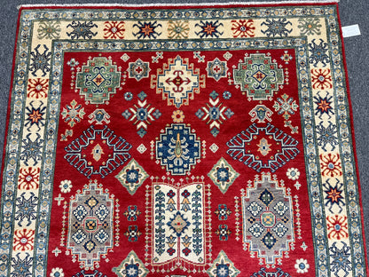 Red/Beige 5X7 Kazak Handmade Wool Rug # 13614