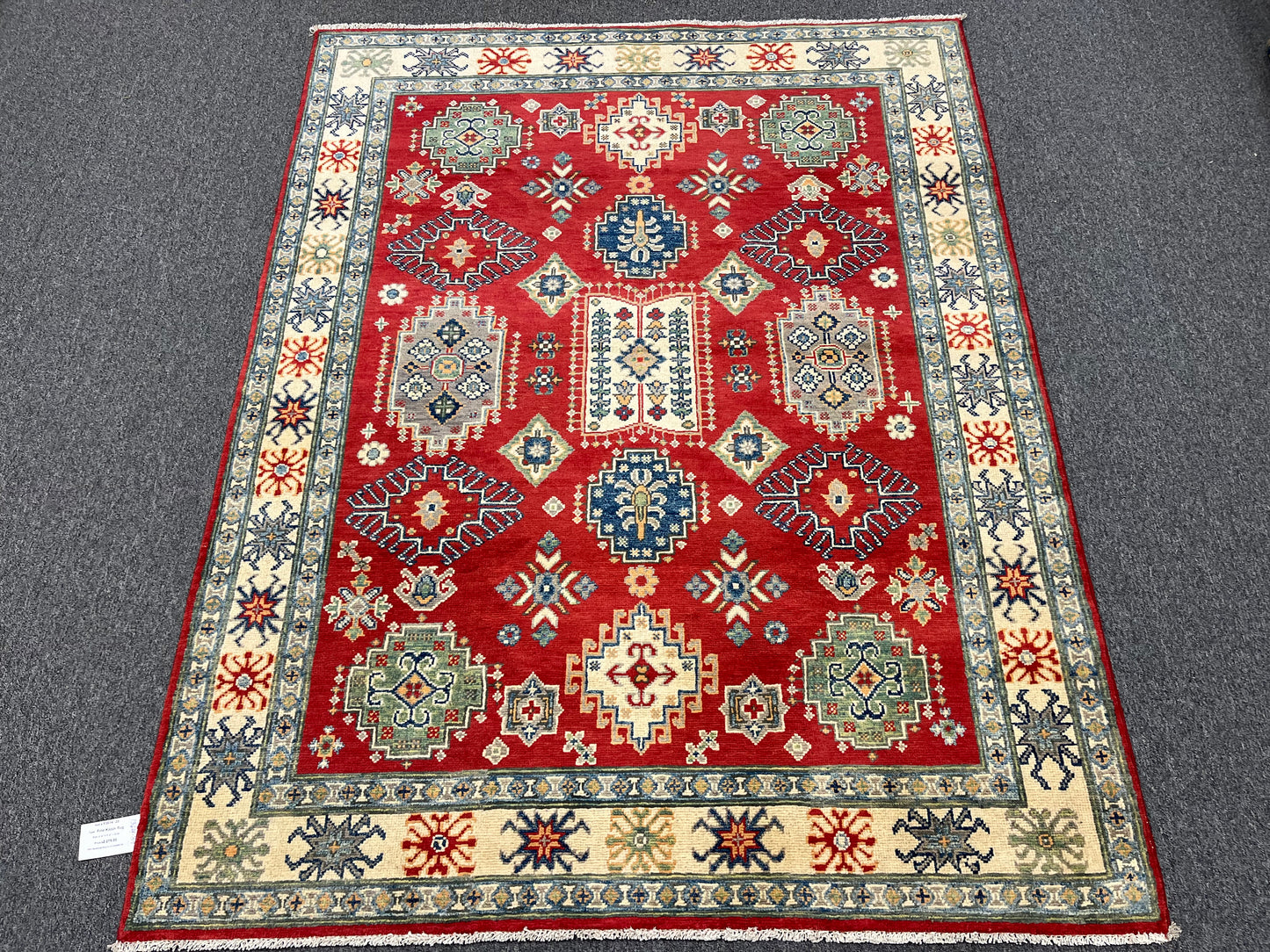 Red/Beige 5X7 Kazak Handmade Wool Rug # 13614