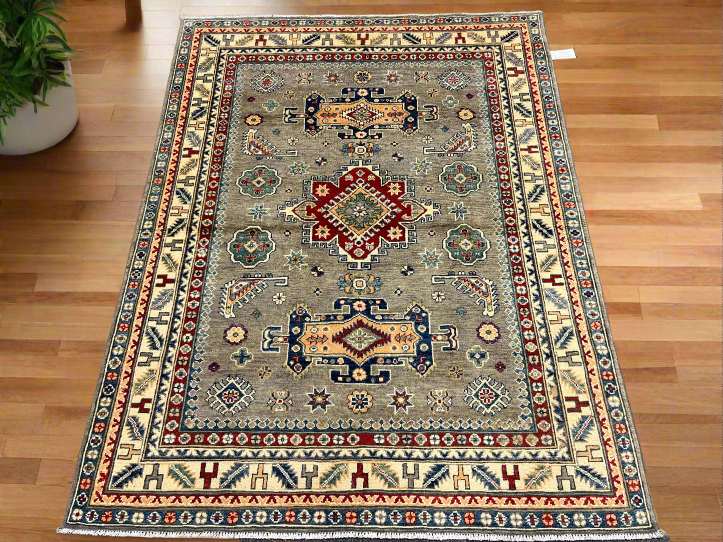 5X7 Kazak Gary Brown Handmade Wool Rug # 13615