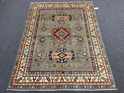 5X7 Kazak Gary Brown Handmade Wool Rug # 13615