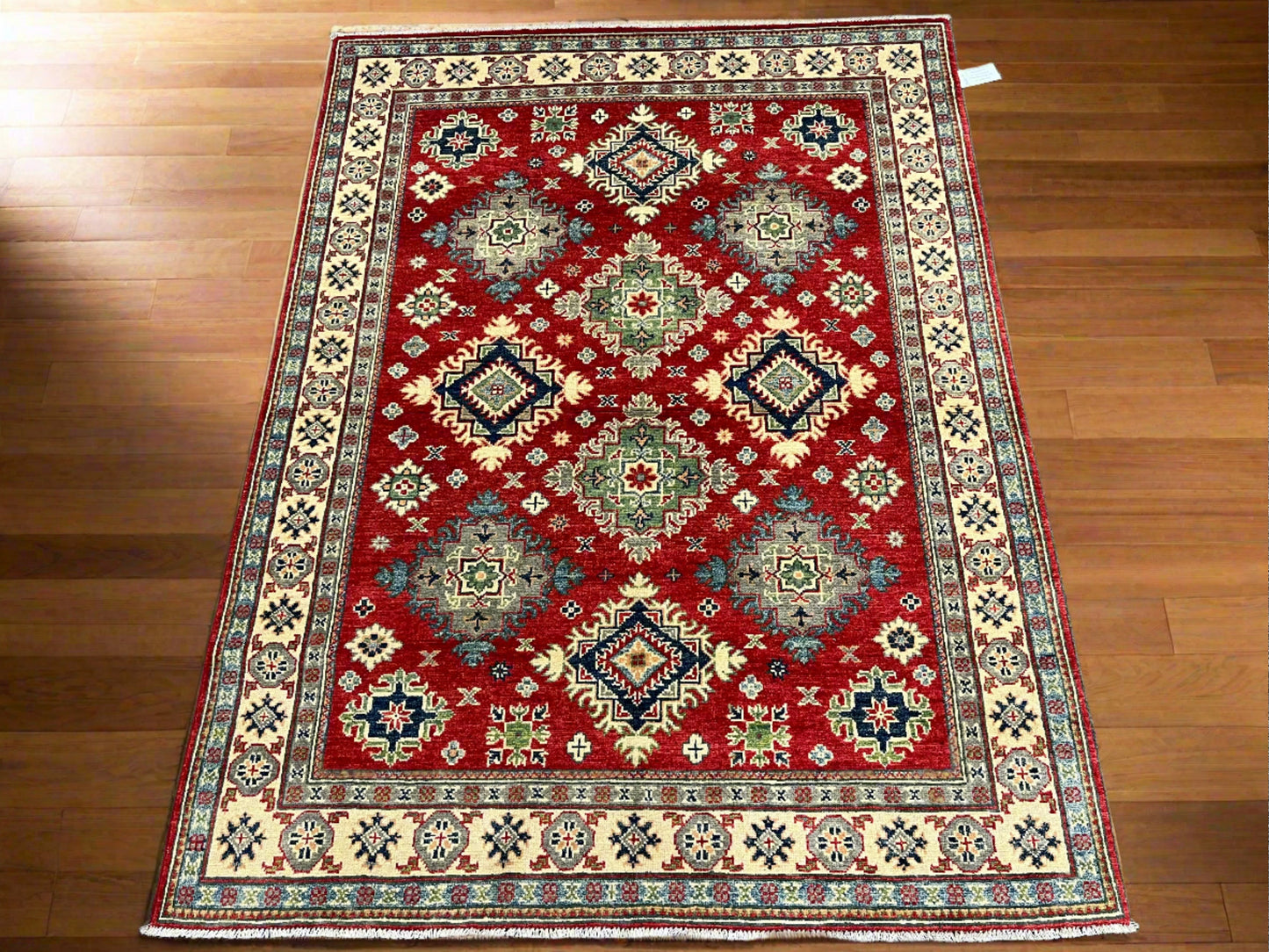 5X7 Kazak Red/Beige Handmade Wool Rug # 13616