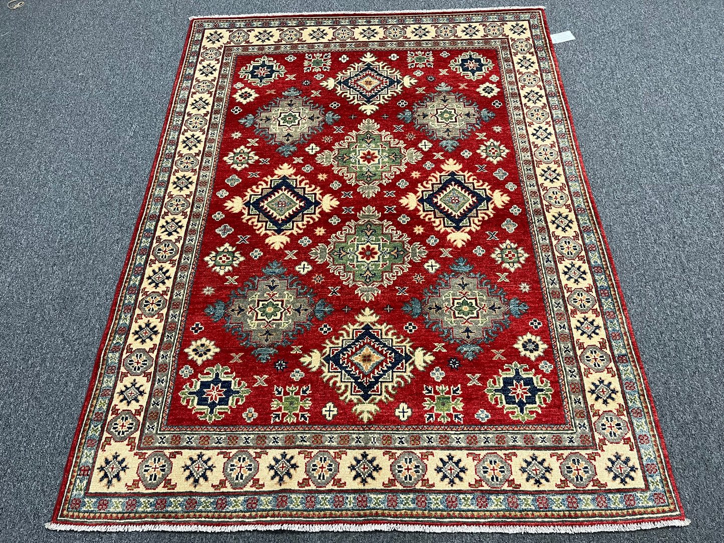 5X7 Kazak Red/Beige Handmade Wool Rug # 13616