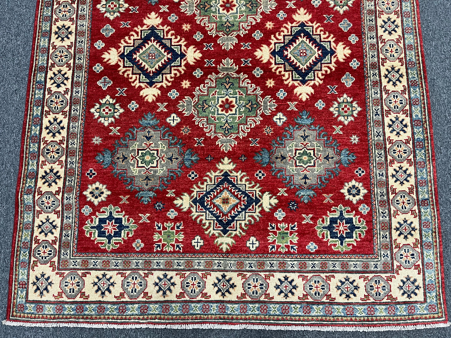 5X7 Kazak Red/Beige Handmade Wool Rug # 13616