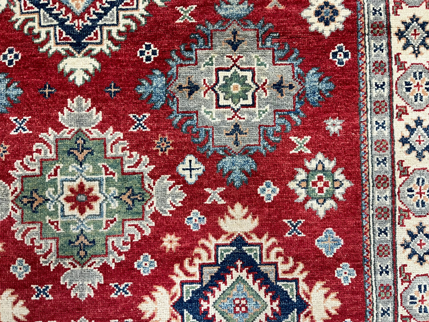 5X7 Kazak Red/Beige Handmade Wool Rug # 13616