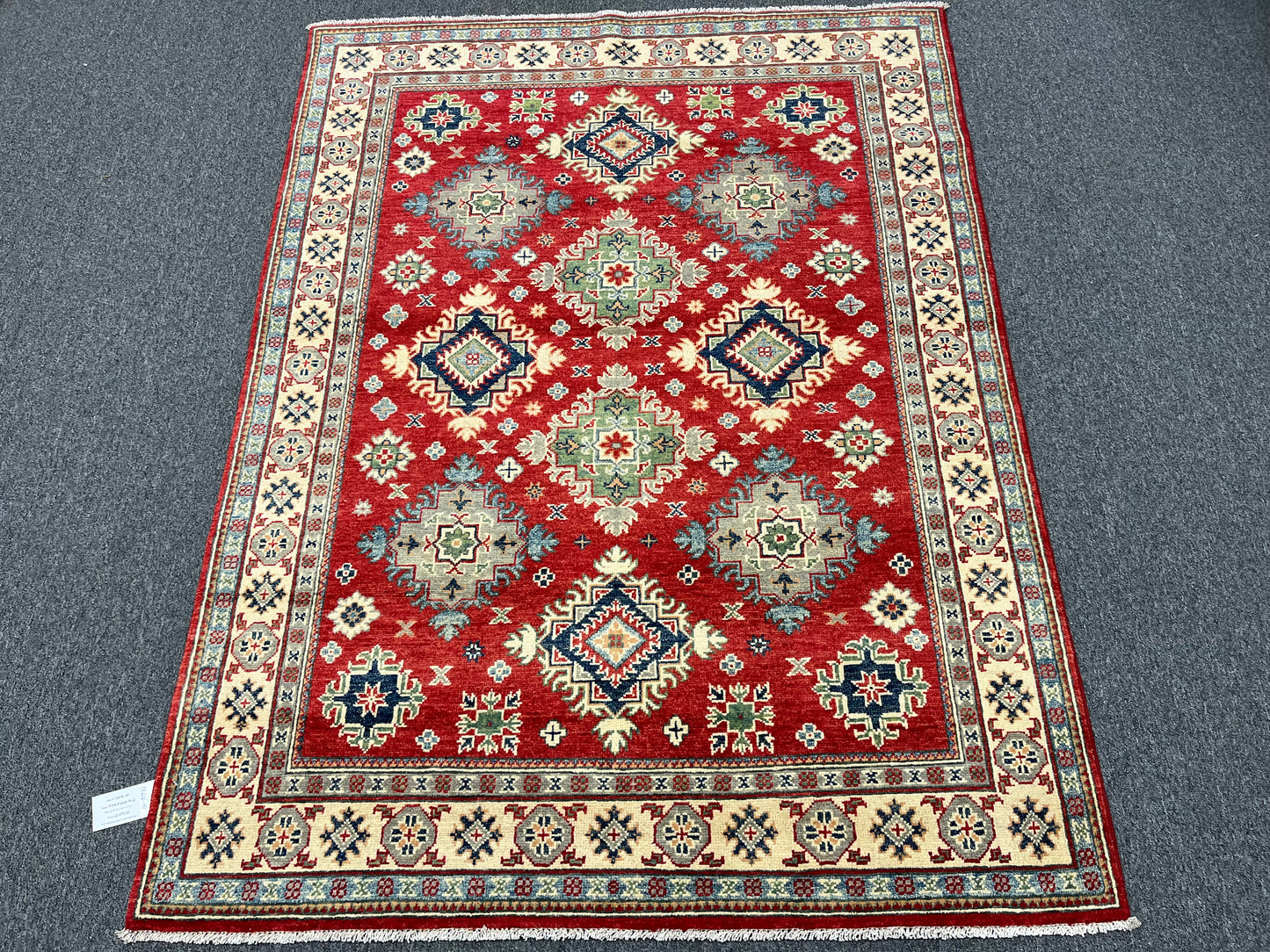 5X7 Kazak Red/Beige Handmade Wool Rug # 13616