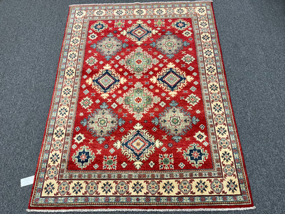 5X7 Kazak Red/Beige Handmade Wool Rug # 13616