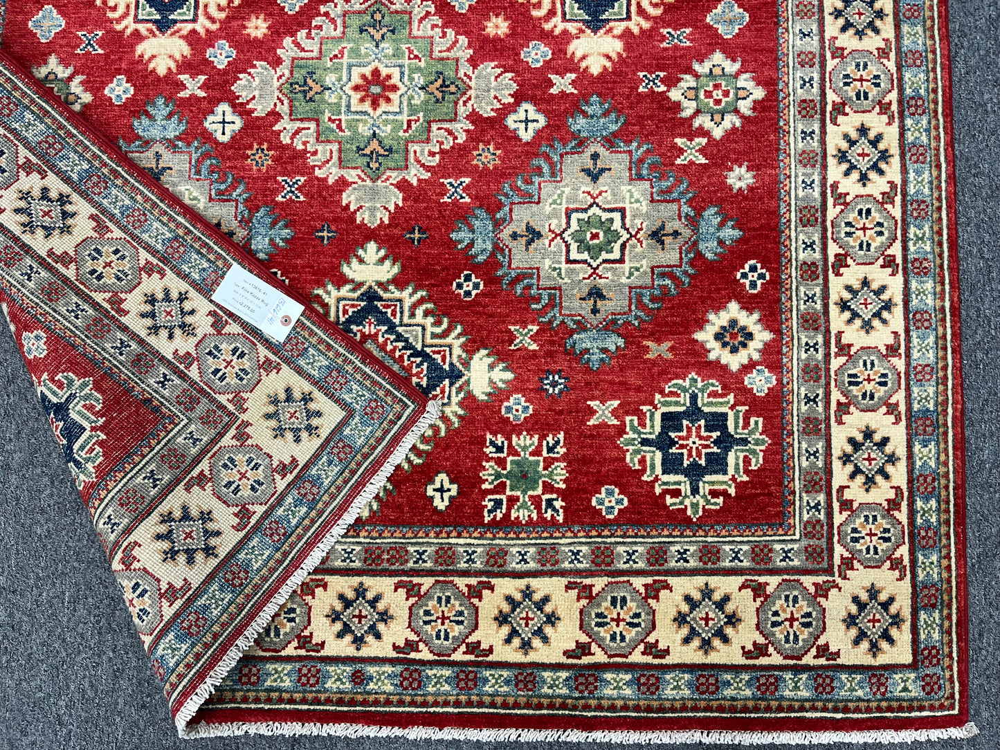 5X7 Kazak Red/Beige Handmade Wool Rug # 13616