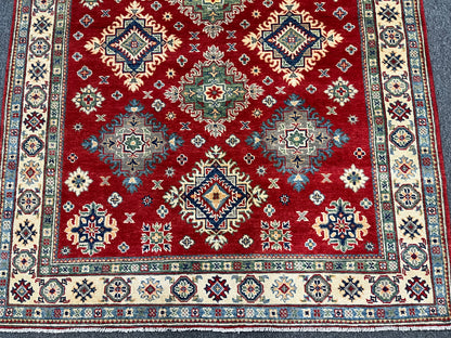 Kazak Geometric Red 5X7 Handmade Wool Rug # 13617