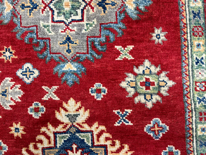 Kazak Geometric Red 5X7 Handmade Wool Rug # 13617