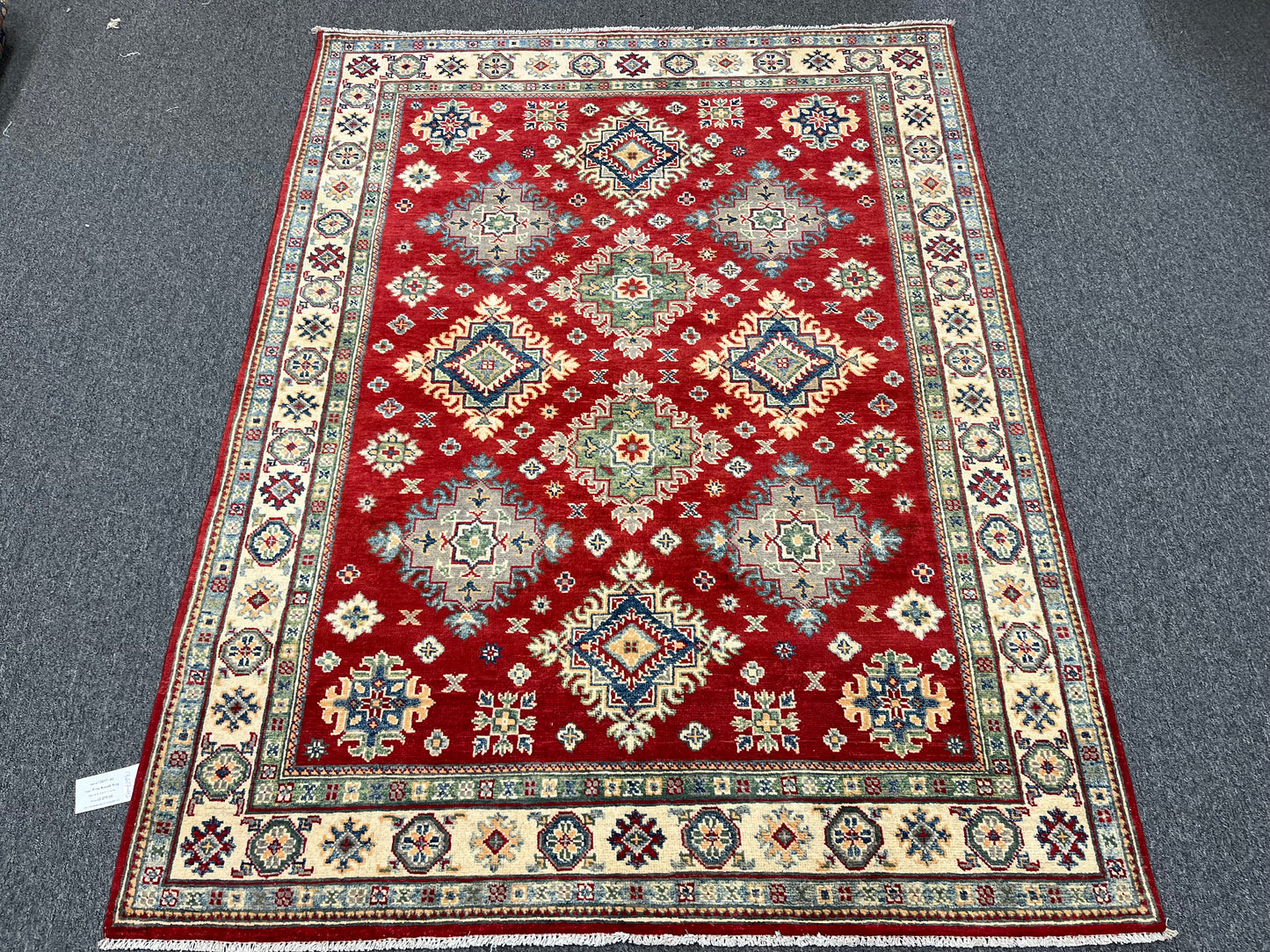 Kazak Geometric Red 5X7 Handmade Wool Rug # 13617