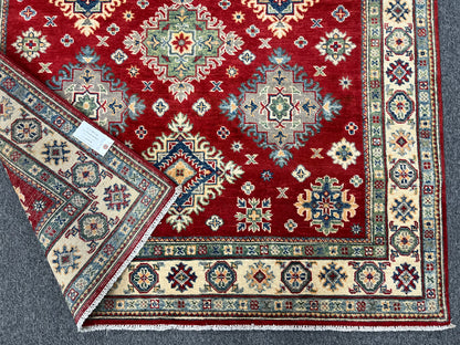 Kazak Geometric Red 5X7 Handmade Wool Rug # 13617