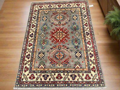 5 X 7 Kazak Gray Brown Handmade Wool Rug # 13836