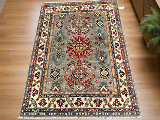 5 X 7 Kazak Gray Brown Handmade Wool Rug # 13836