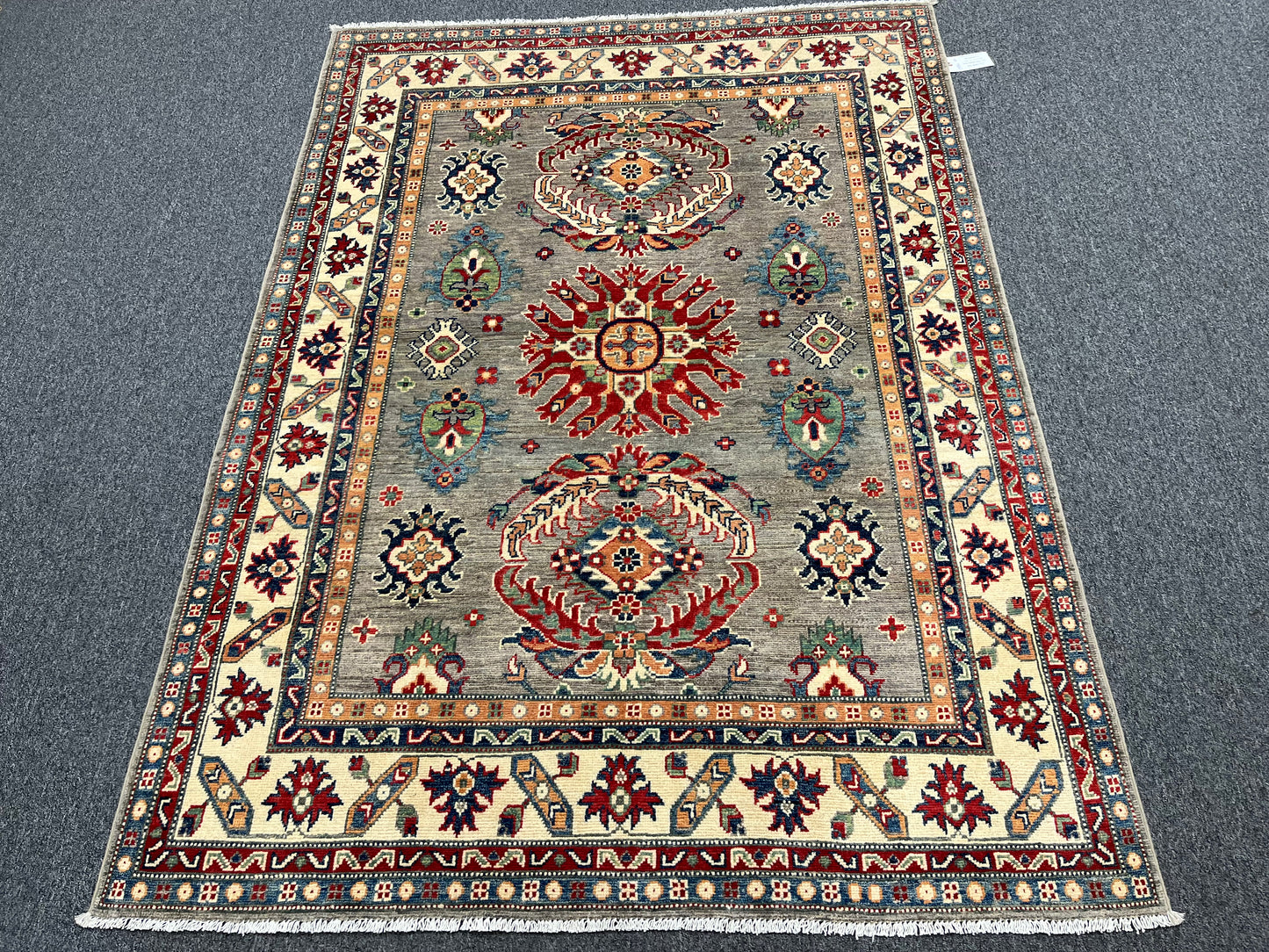 5 X 7 Kazak Gray Brown Handmade Wool Rug # 13836