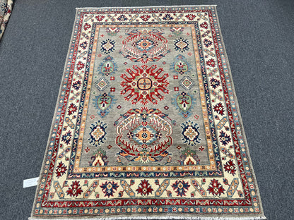 5 X 7 Kazak Gray Brown Handmade Wool Rug # 13836