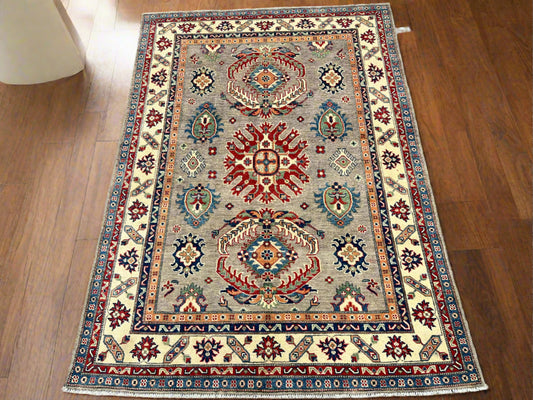 5 X 7 Kazak Gray Brown Handmade Wool Rug # 13834