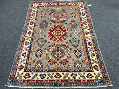 5 X 7 Kazak Gray Brown Handmade Wool Rug # 13834