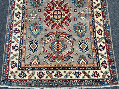 5 X 7 Kazak Gray Brown Handmade Wool Rug # 13834