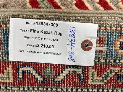 5 X 7 Kazak Gray Brown Handmade Wool Rug # 13834