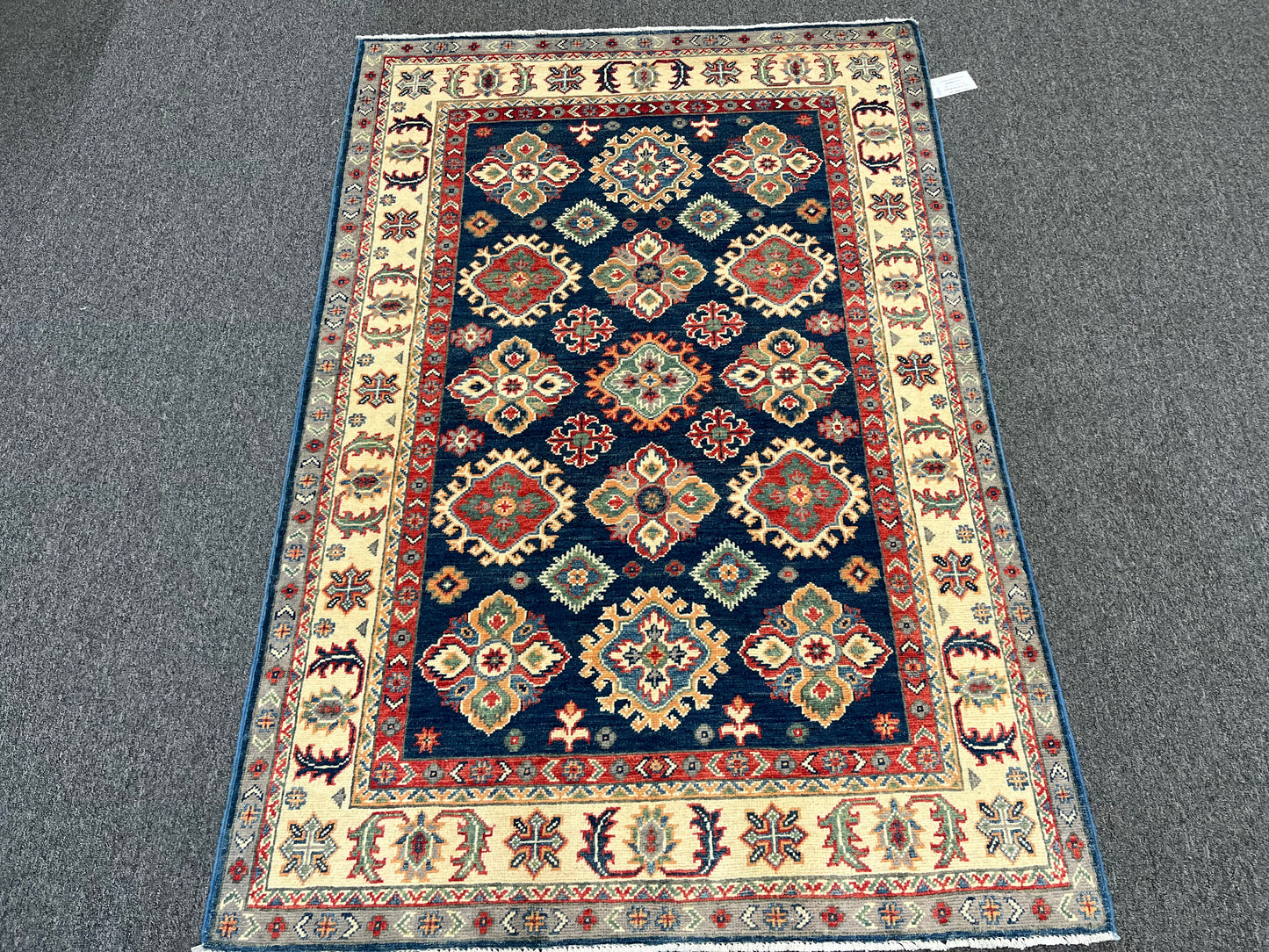 4X6 Kazak Navy Blue Handmade Wool Rug # 13846