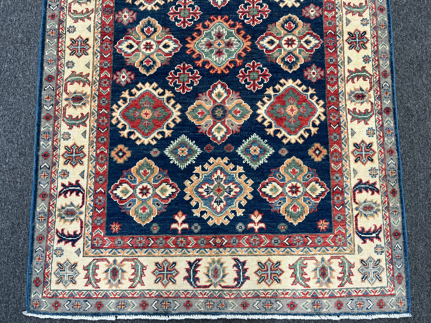 4X6 Kazak Navy Blue Handmade Wool Rug # 13846