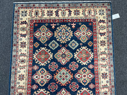 4X6 Kazak Navy Blue Handmade Wool Rug # 13846