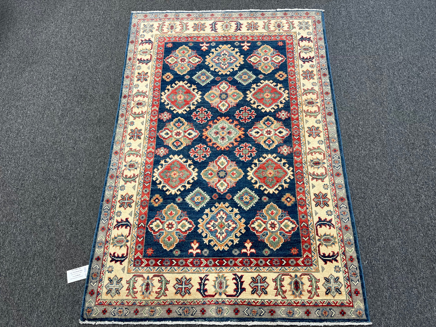 4X6 Kazak Navy Blue Handmade Wool Rug # 13846