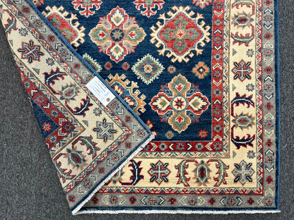 4X6 Kazak Navy Blue Handmade Wool Rug # 13846