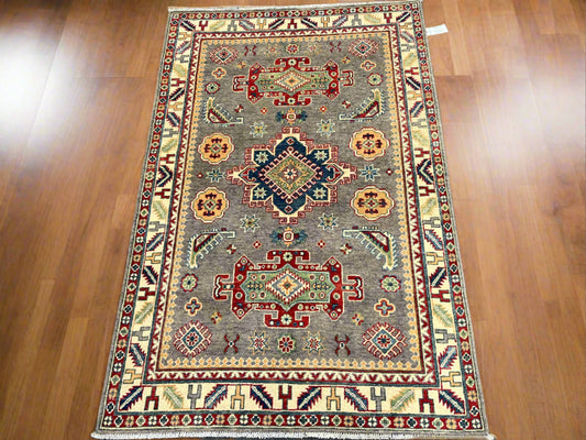 4X6 Kazak Gary Brown Handmade Wool Rug # 13848