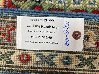 4 X 6 Kazak Light Blue Handmade Wool Rug # 13933