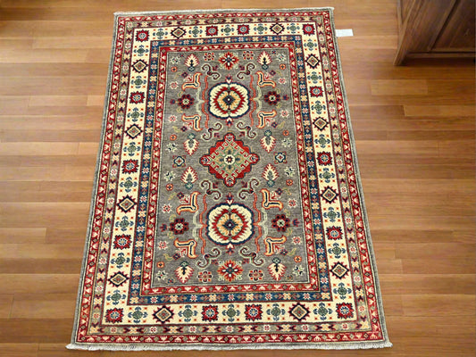 4X6 Kazak Brown Handmade Wool Rug # 13919